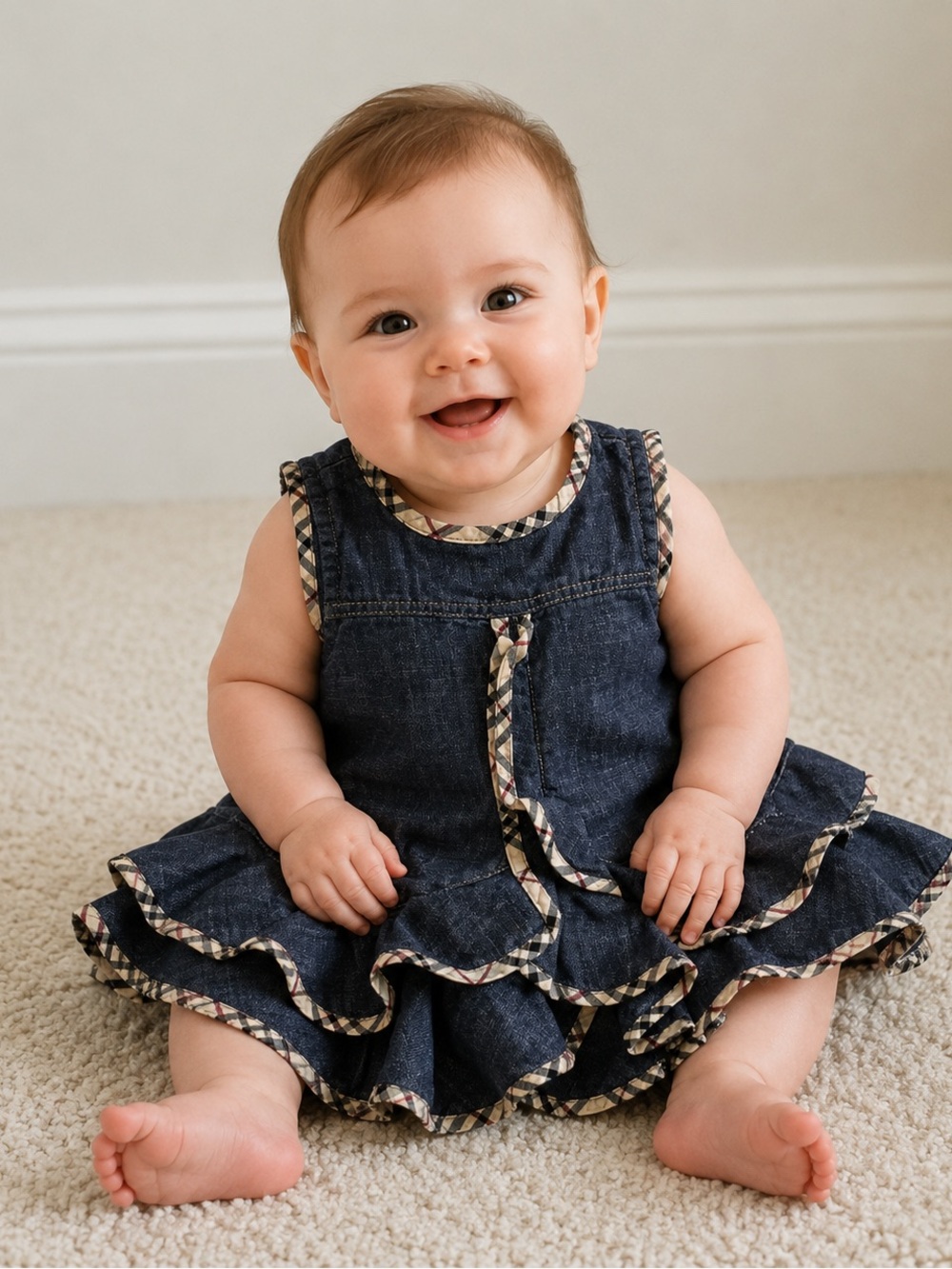 Burberry Baby kid dress sleeveless 0/3 months Burberry denim blue